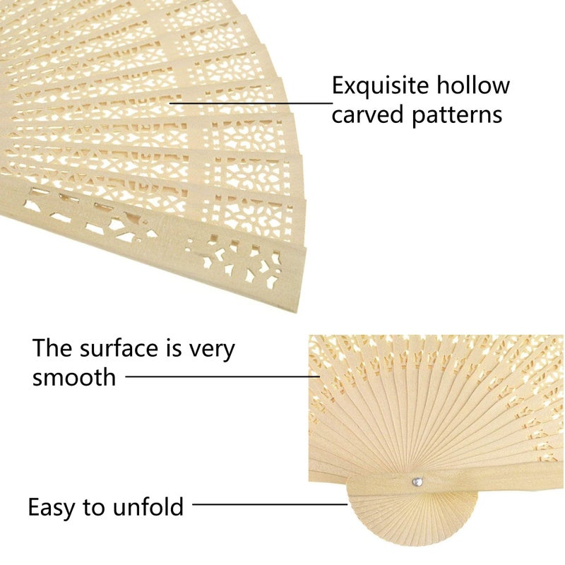 Wobe 60 Pack Sandalwood Fans Wedding Favors, Hand Held Folding Fans Wooden Openwork Personal Handheld Folding Fans for Wedding Party, Home Decorations Birthday Gift - Image 3